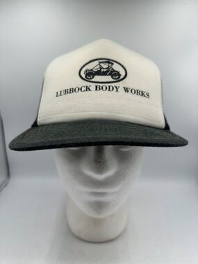VTG Lubbock Body Works Trucker Hat Mesh Johnson Caps Black Snapback Car Foam
